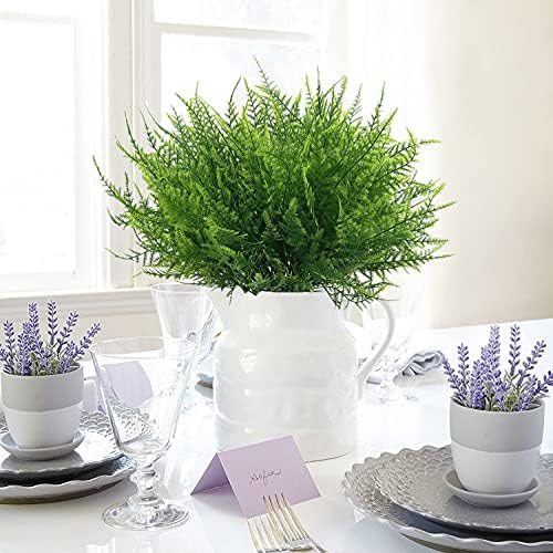 Artificial Plants, Plastic Grass Fern Shrubs Leaves Fake Bushes Outdoor Indoor Greenery Home Garden Décor UV Resistant Planting Filler Table Centerpieces Arrangements DIY Decoration 8 Pack - Image 2