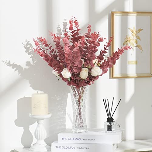 20 PCS 18.5" Artificial Eucalyptus Stems, Real Touch Leaves, Red - Image 3