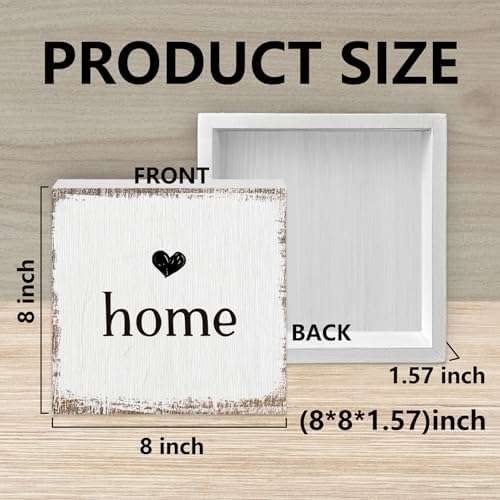 Home Sign, Home Signs for House Decor, Welcome Sign, Rustic Farmhouse Desk Decor Wood Block Box Plaque for Living Bedroom Room Wall Shelf, Housewarming Gifts, 8x8inch - Image 7