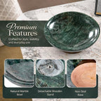 Decorative Marble Bowl Green - Removable Acacia Wood Pedestal - 10" - Image 6