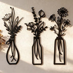 Set of 3 Black Metal Flower Wall Art, Modern Farmhouse Rustic Vase Wall Decor for Living Room Bathroom Kitchen Bedroom, Fall Halloween Thanksgiving Christmas Birthday Housewarming Gift for Women by FURUBETA