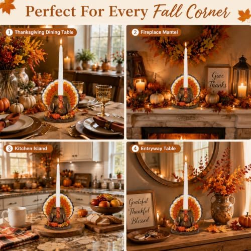 Hodao Thanksgiving Turkey Candle Holder, Resin Fall Home Decor - Image 4