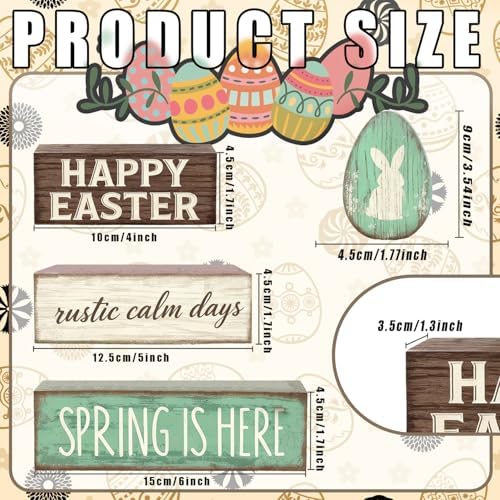 Easter Decorations - Happy Easter Bunny Egg Tiered Tray Decor - Wooden Easter Tabletop Sign - Rustic Farmhouse Spring Home Decor Indoor for Tiered Tray Shelf Mantel Entryway Coffee Table - Image 4