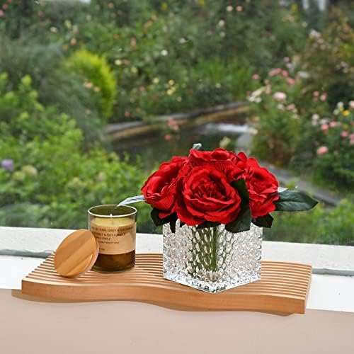 Artificial Peony Silk Flower Centerpieces Faux Floral Arrangement in Glass Vase for Home Wedding Table Decoration (Red) - Image 3
