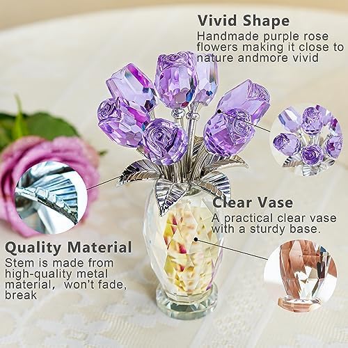Purple Crystal Rose Flower Figurine Collectible Table Centerpiece Decor - Image 2
