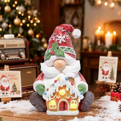 Hodao Christmas Gnome Figurine with Gingerbread House, Holiday Elf Decor - Image 6