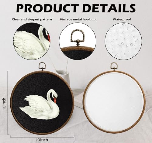 Vintage Swan Wall Art, Swan Decor, Printed Canvas Wall Hanging for Bedroom Kitchen Home Office, Round Wall Decoration, Bedroom Wall Decor, Living Room Wall Art, Circular Wall Hanging with Hooks,10 - Image 2