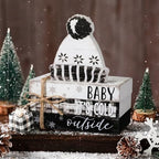 Geelin 4 Pcs Winter Cozy Table Decoration Wooden Book Stack Sign - Image 5