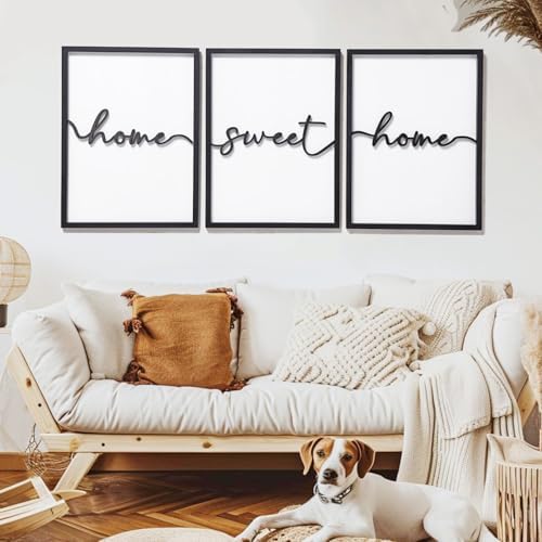 3D Wood Home Sweet Home Wall Art, Modern Home Sweet Home Sign for Large Living Room Wall Decor(Ready to Hang, Set of 3, 12x16 Inch, Framed) - Image 4