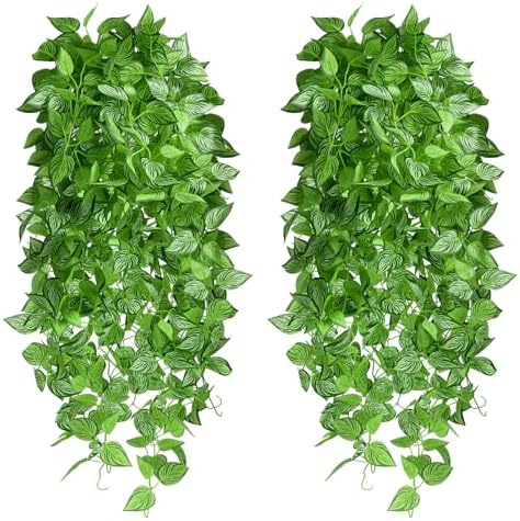 Fake Watermelon Pattern Vines Artificial 2 Pack, 40" Unique Pattern Leaf Hanging Plants for Wall Decor Indoor, Artistic Trailing Vines for Boho Modern Home Decor by Unknown