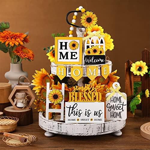 FairySandy 11 Pcs Sunflower Tiered Tray Decor Summer Rustic Home Farmhouse - Image 2