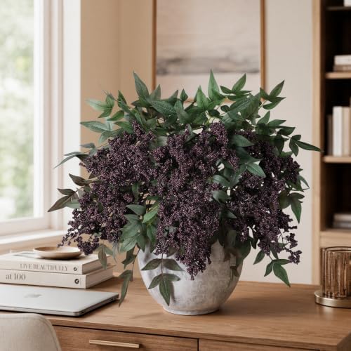 Artificial Plants Indoor 3 Pcs 35 Inch Faux Berry Stems for Vase Artificial Flowers Indoor for Wedding Holiday Seasonal Farmhouse Mantel Table Centerpiece Dark(Purple) - Image 3