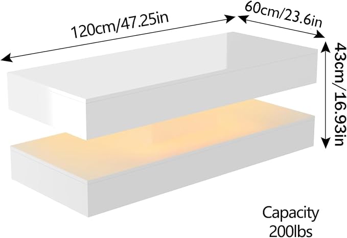 Uspeedy 47.3in Large High Glossy LED Coffee Table - Image 2