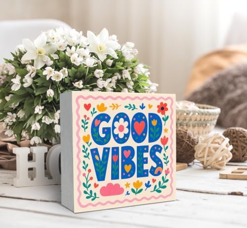 SRADMO Retro Boho Inspirational Floral Wood Box Sign Desk Decor - Image 3
