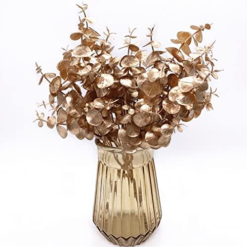 Artificial Gold Plants Decorations, Fake Plastic Golden Eucalyptus Shrubs Faux Simulation Foliage for Christmas Wedding Party Indoor Hotel Hall Home Table Centerpieces DIY Decor Planting Filler 2 Pack - Image 2