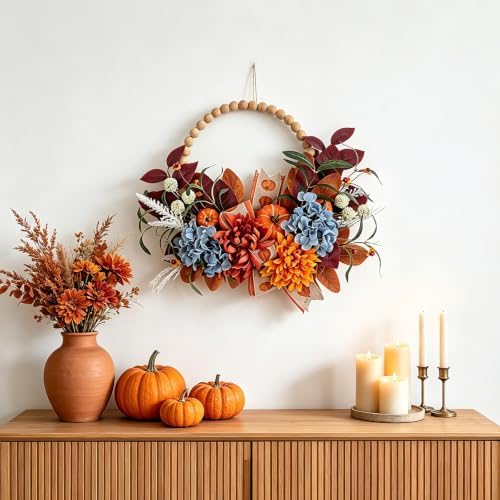 2PCS Fall Wreath, 22 Inch Pumpkin Wreaths for Front Door Decor - Image 6