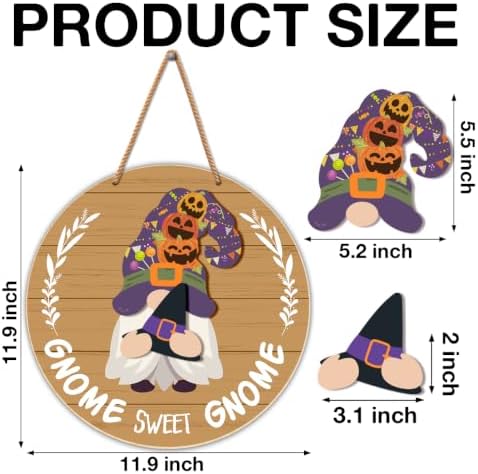 Interchangeable Gnome Welcome Sign Fall Halloween Door Decor, Tan - Image 2