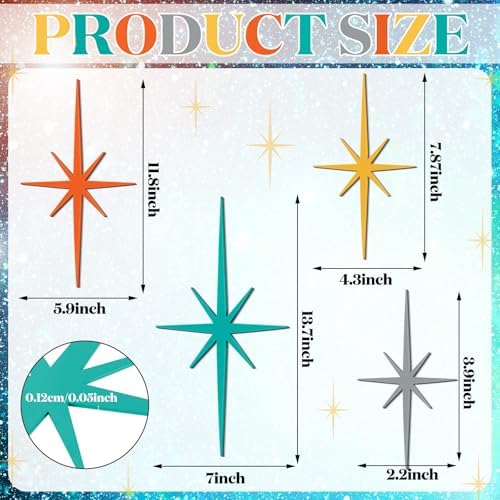 Blulu 4 Pcs Starburst Shaped Wall Decor Mid Century Modern Art,Retro - Image 3
