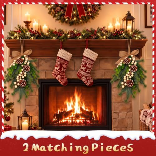 2pcs Christmas Door Swags White Berry Artificial Greenery Decor - Image 2