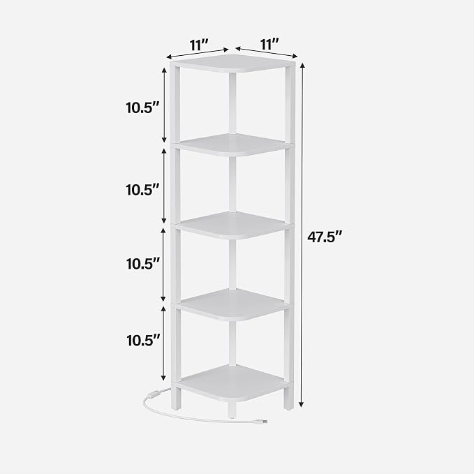 TUTOTAK Corner Shelf with LED Light, 5-Tier Corner Bookshelf - Image 2