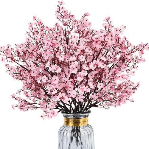 Babys Breath Artificial Flowers, 8 Bundles Cherry Blossom Pink Real Touch Fake Silk Flowers Bulk for Vase Home Office Wedding Spring Indoor Outdoor Centerpiece Table Mother's Day Decorations by HIAGROW