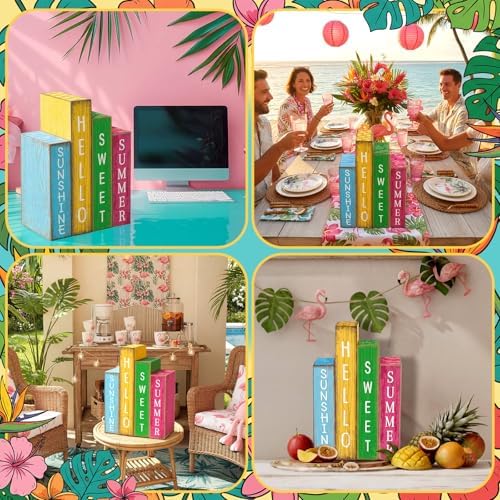 Lineshading 4 Pcs Summer Table Decoration Wooden Book Hawaii Beach Sign - Image 5