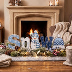 Threehoney 5 Pcs Winter Snow Wooden Table Decor, Snowman Design for Mantel - Image 5