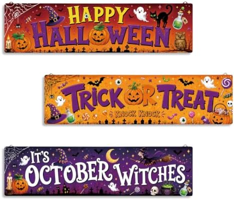 Funny Halloween Sign, 3 Pcs Pumpkin Hanging Signs, Rustic Wood Wall Decor by SUSZDOU