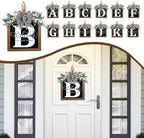 Ultra Large 14'' Last Name All Year Round Front Door Wreath with 26 Initial Letter Welcome Sign All Seasons Eucalyptus Garland and Bow Wreaths for Front Door Porch Farmhouse Decoration (B) - Image 5