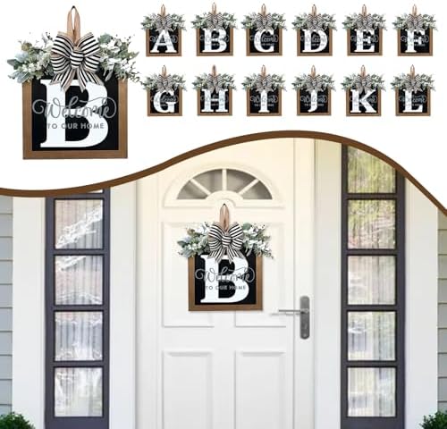 Ultra Large 14'' Last Name All Year Round Front Door Wreath with 26 Initial Letter Welcome Sign All Seasons Eucalyptus Garland and Bow Wreaths for Front Door Porch Farmhouse Decoration (B) - Image 5