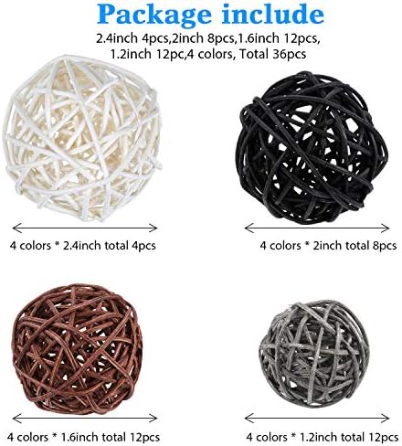 Wicker Ball Orbs,White, Dark Gray, Brown, Black,2.4'',2'',1.6'',1.2'' - Image 2