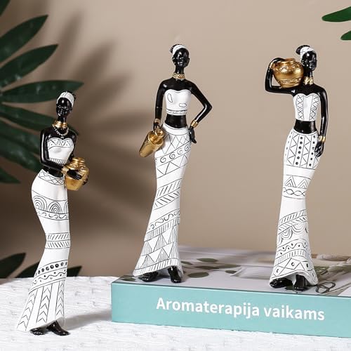 3 Pack African Art Sculptures- Vintage African Statues For Home Decor- Women's Tribal African American Figurines- Bookshelf, Office Decor- Deal For Birthday, Christmas, Thanksgiving, Mom Gifts-White - Image 6