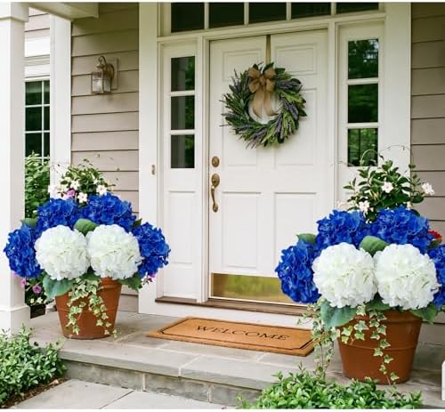 20" Hydrangea Artificial Flowers, Large Silk 2Pcs White/ 4Pcs Dark Blue Home Decor - Image 3