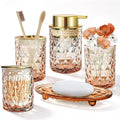5 Piece Glass Bathroom Accessories Set, Brown & Gold Vanity Countertop Set by KINUUIS