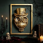 Newinhome Animal Heads Wall Decor (Includes Metal Frame) Halloween Resin Animals Sculptures Head Wall Hanging Decoration Gold vintage Wall Sculpture for Living Room Bedroom Office(Owl) - Image 3