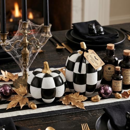 Black and White Checkered Pumpkins with Gold Stem for Halloween Decor - Image 6