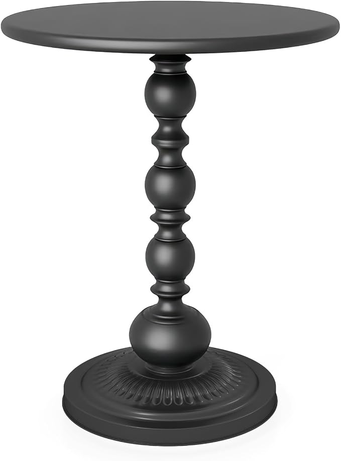 Funecy Metal Small End Table, Vintage Matte Black Round Side Table Nightstand by Funecy