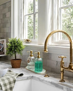 JASAI 18Oz Glass Soap Dispenser with Golden Pump for Kitchen,Refillable Liquid Hand soap Dispenser with Vertical Stripe, Clear Soap Dispenser Bathroom for Hand soap, Dish Soap, Lotion - Image 2