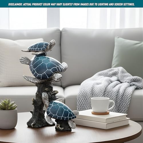 Triple Sea Turtle Statue – Ocean Decor Figurine with Coral Reef Base | Coastal Tabletop Accent in Bronze, Silver & Pacific Blue | Beach House Nautical Room Decoration (9.5" x 7.25") - Image 2