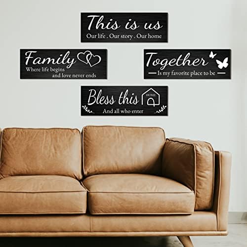 Joyhawk 4 Pieces Home Wall Decor Signs, THIS IS US/TOGETHER/BLESS THIS HOME/FAMILY Wall Decor For Living Room Bedroom, Rustic Wooden Farmhouse Wall Art Decor, 4.7 x 13.8 Inch(Black) - Image 7