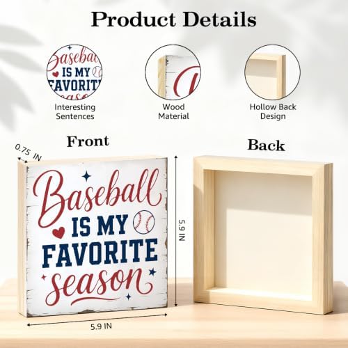 TOUNER Baseball Is My Favorite Season Wooden Box Sign Funny Game Day Decor - Image 2