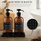 Glass Soap Dispenser Set of 2 (Amber) with Silicone Tray | Hand and Dish Soap Dispenser for Kitchen and Bathroom | 16.8 Oz Glass Bottles with Stainless Steel Pump & 15 Waterproof Labels (Amber/Black) - Image 3