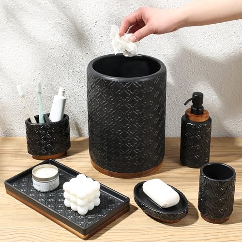 RQYIXI Ceramic Bathroom Accessories Set,Black,6 Piece,with Trash Can - Image 2