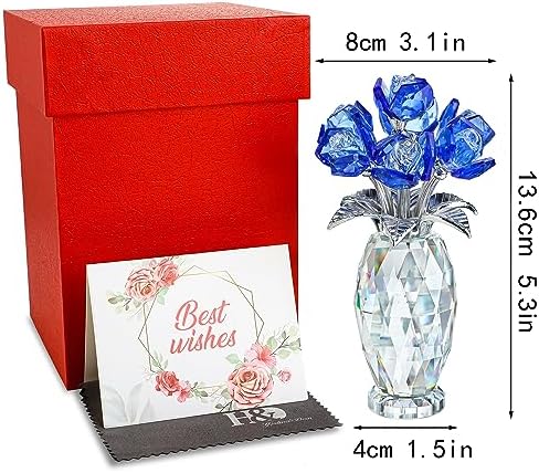 Blue Crystal Glass Rose Flower Paperweight Table Centerpiece Decor - Image 6