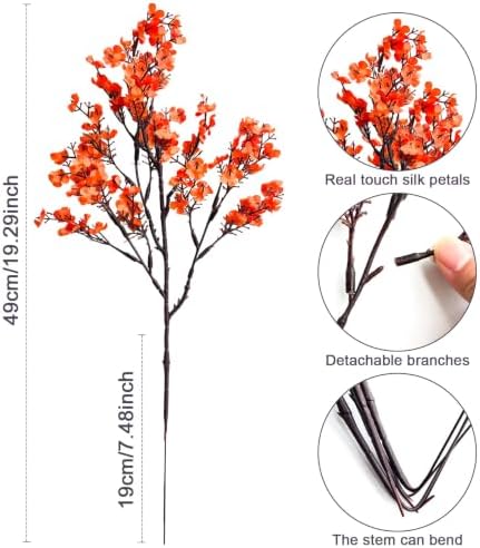 Babys Breath Artificial Flowers 8 Bundles Orange Real Touch UV Resistant Fake Flowers Silk Faux Flowers for Vase Home Office Wedding DIY Floral Indoor Outdoor Centerpiece Table Decoration - Image 7