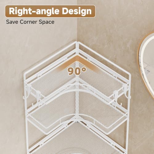 VITVITI 3 Tier Corner Bathroom Counter Organizer, Bathroom Countertop Organizer Storage for Sink, Metal Mesh Makeup Organizer for Vanity Countertop Kitchen with Hooks, White - Image 2