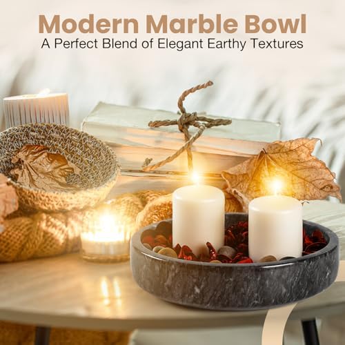 FNTSTICGOODS Marble Decorative Bowl - 7.5" Natural Black Solid Marble Centerpiece - Handmade Stone Fruit Bowl - Catch-All or Key Bowl for Kitchen - Modern Minimalist Decor - Image 5