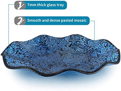MDLUU Mosaic Centerpiece Tray, 12" Decorative Glass Plate, Home Decor Glass Bowl for Dining Room Table, Coffee Table, Gift (Turquoise) - Image 4