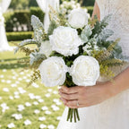 Fake Flowers in Vase, White Rosea Artificial Flowers Arrangement - Image 6