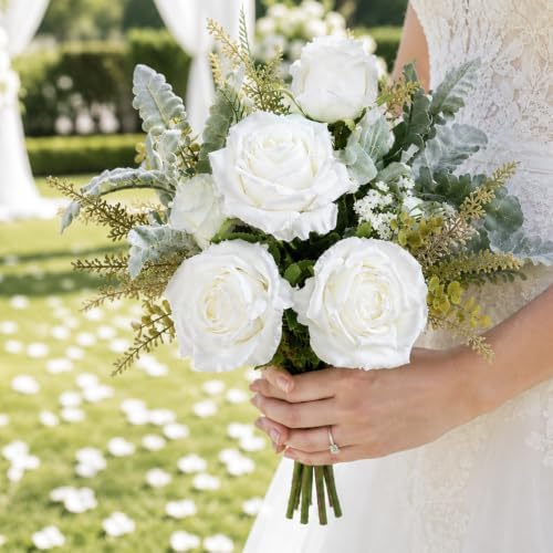 Fake Flowers in Vase, White Rosea Artificial Flowers Arrangement - Image 6